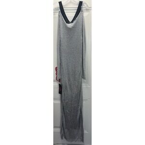 Kavla Maxi Dress Silver Black Sequin Mesh Cutout Slits Style‎ 5165 Size 16